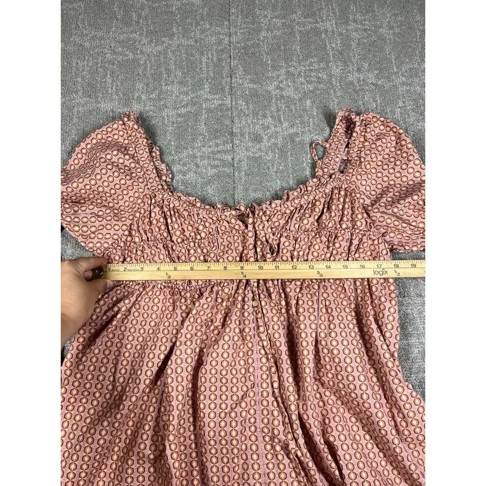 Free People Mini Dress Red Star Dip Smocked Allover Print Loose A Line Large